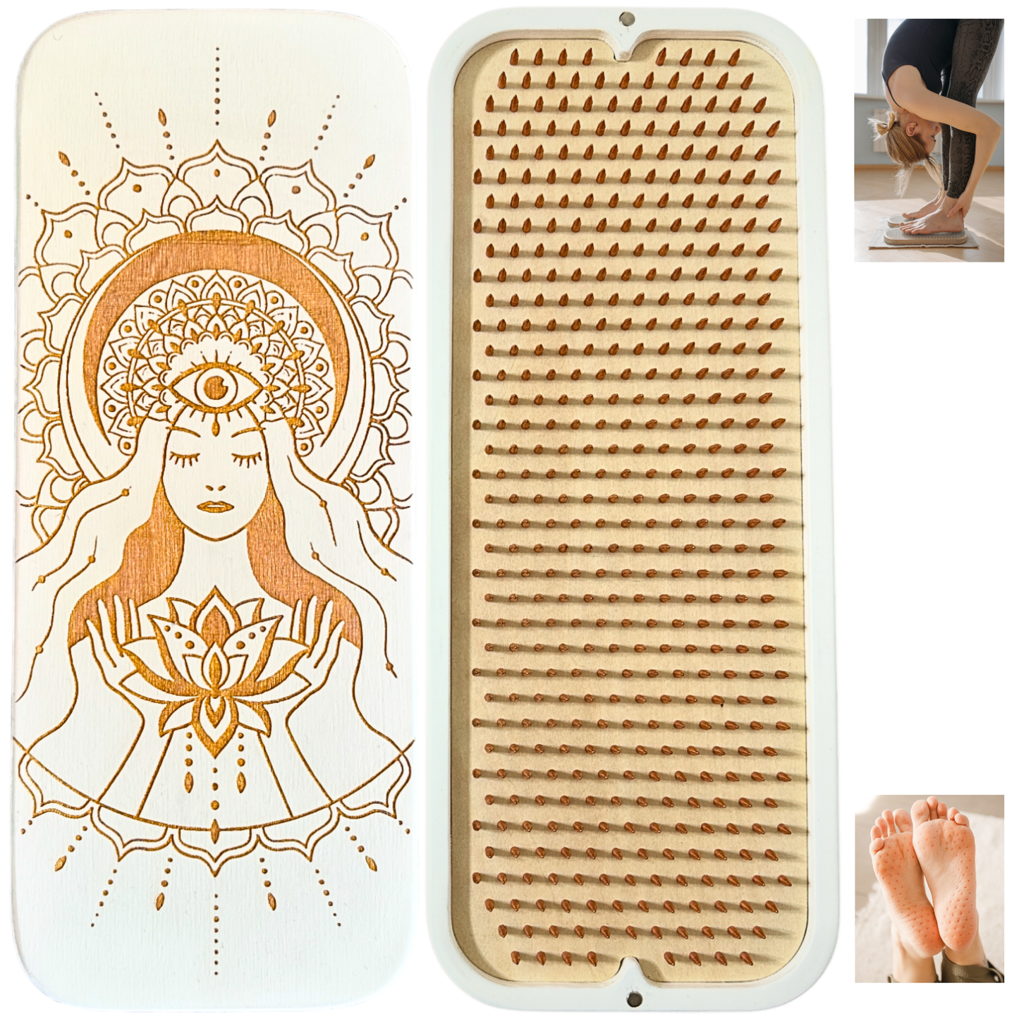 Sadhu Board with Copper Nails, 0.3 Inches (8 mm), Nail Boards for Feet, Slim Sadhu Wood Board for Yoga, Sadhu Nail Board, Yoga Gift