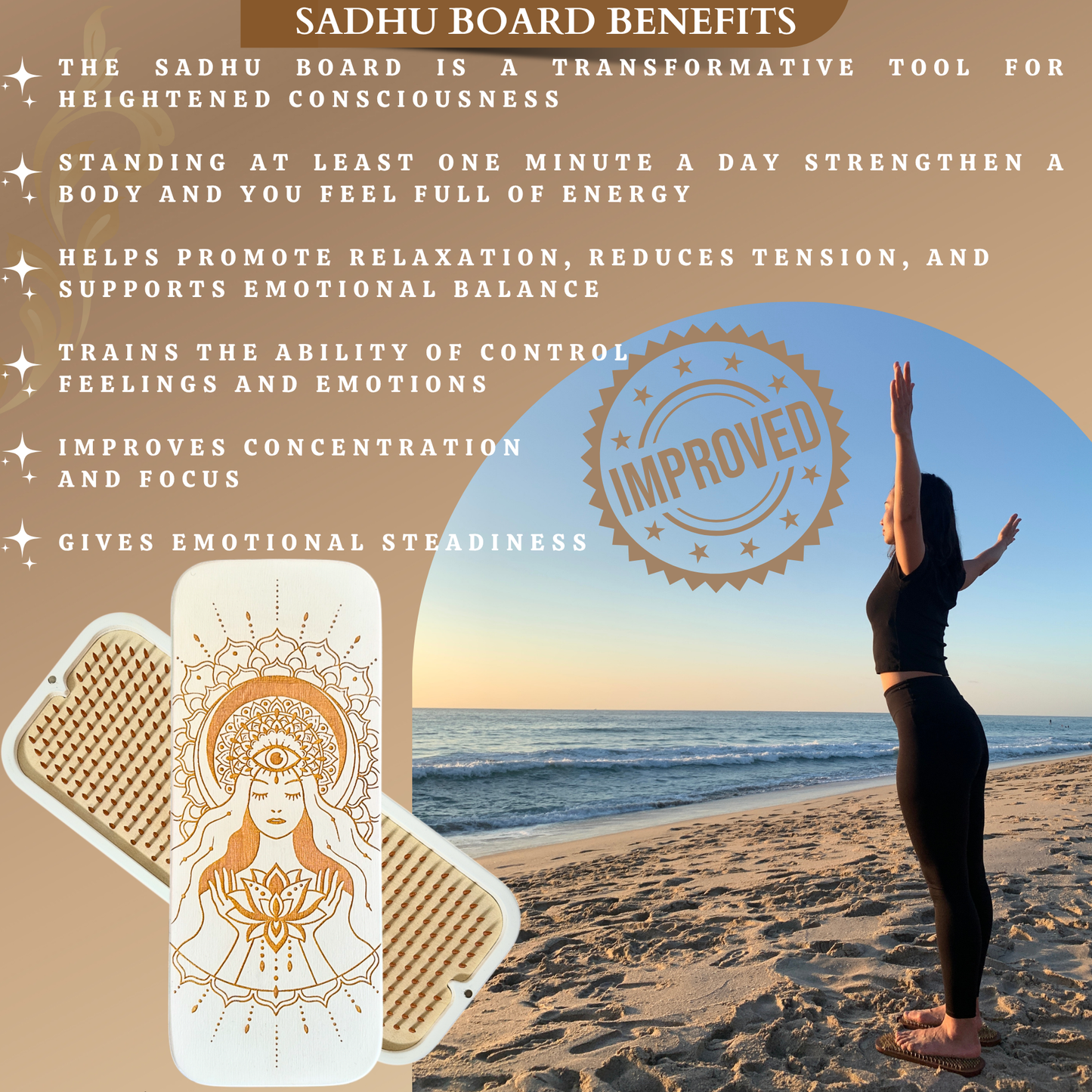 Sadhu Board with Copper Nails, 0.3 Inches (8 mm), Nail Boards for Feet, Slim Sadhu Wood Board for Yoga, Sadhu Nail Board, Yoga Gift