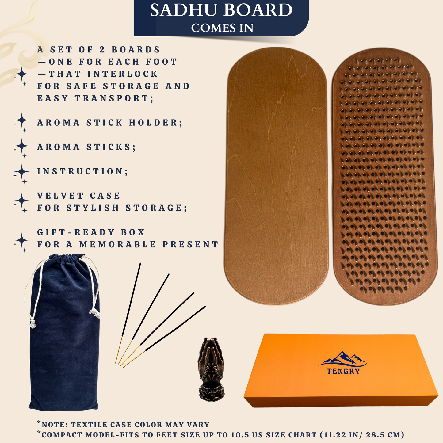 Sadhu Board with Aluminum Nails, Light Compact Sadhu Board, 0,39 In (10 mm), Handmade Wooden Sadhu Board for Standing on Feet, Acupuncture Massage, Yoga Gift