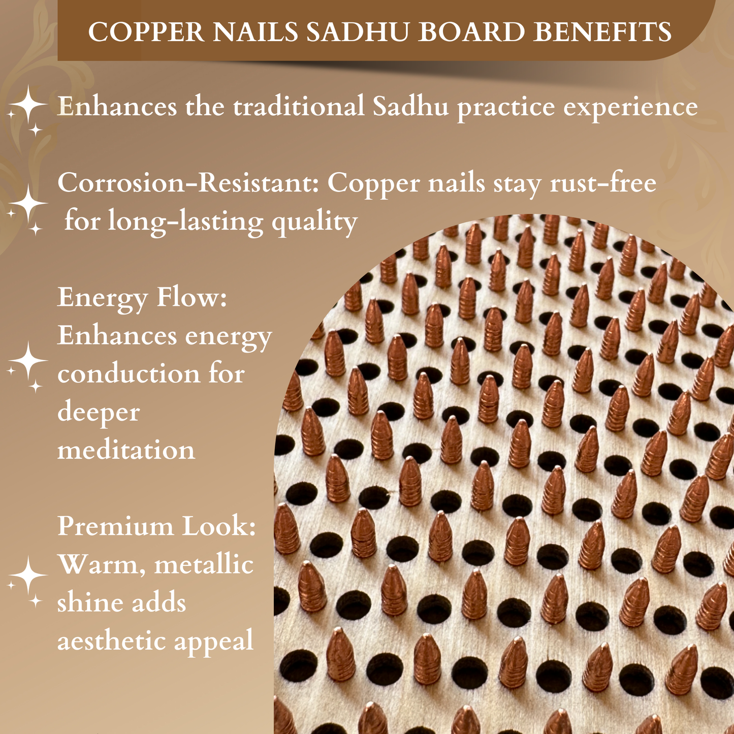 Sadhu Board, Premium Copper Nails, 0,39 In (10 mm), for Advanced Users, Light Foot Board, Wooden Nail Boards for Feet, Acupuncture Massage, Acupressure Mat, Nail Board, Yoga Gift (Lotus Flower White)