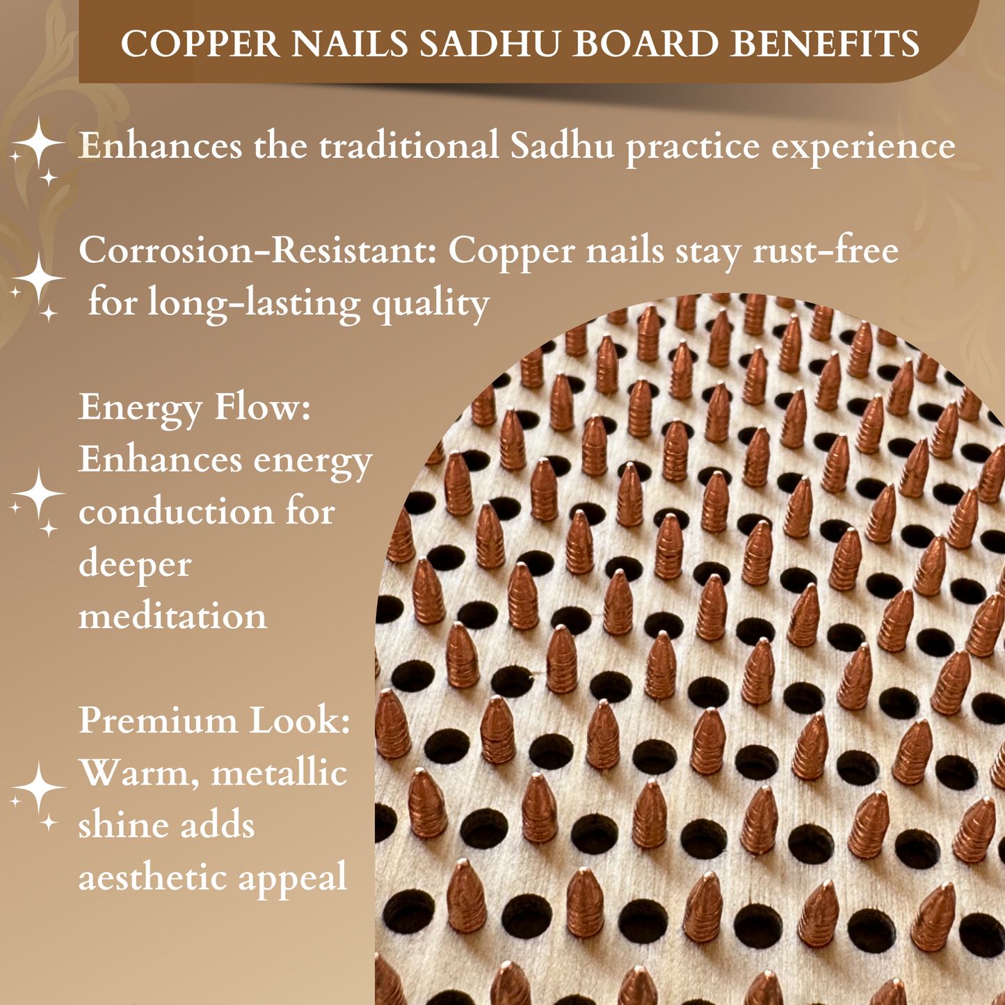 Sadhu Board with Copper Nails, 0.3 Inches (8 mm), Nail Boards for Feet, Slim Sadhu Wood Board for Yoga, Sadhu Nail Board, Yoga Gift