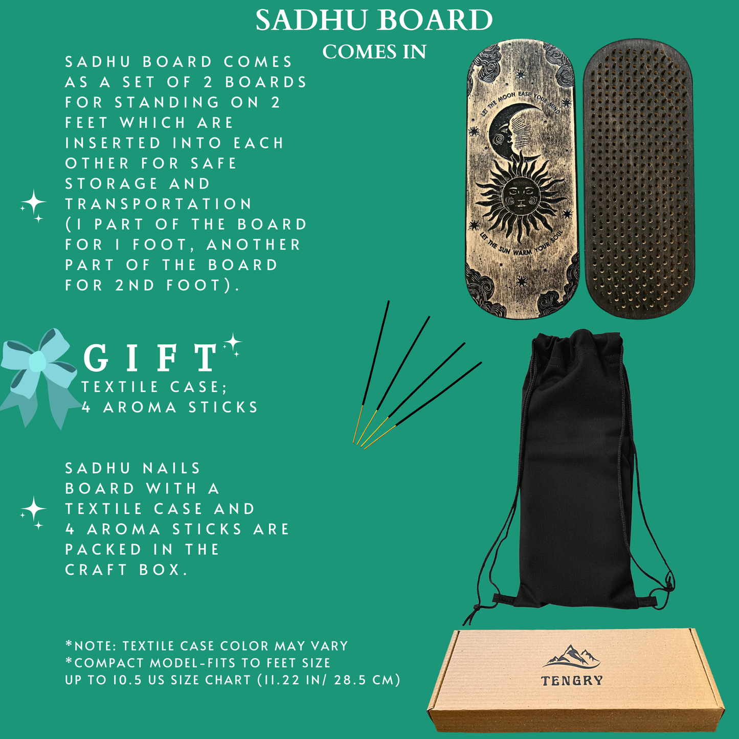 Sadhu Board for Standing nails, 0.39IN (10mm), Engraved Wooden Board, Compact Sadhu Board for Yoga Practice, Handmade Yoga Nails Board, Acupressure Foot Massage, Yoga Gift