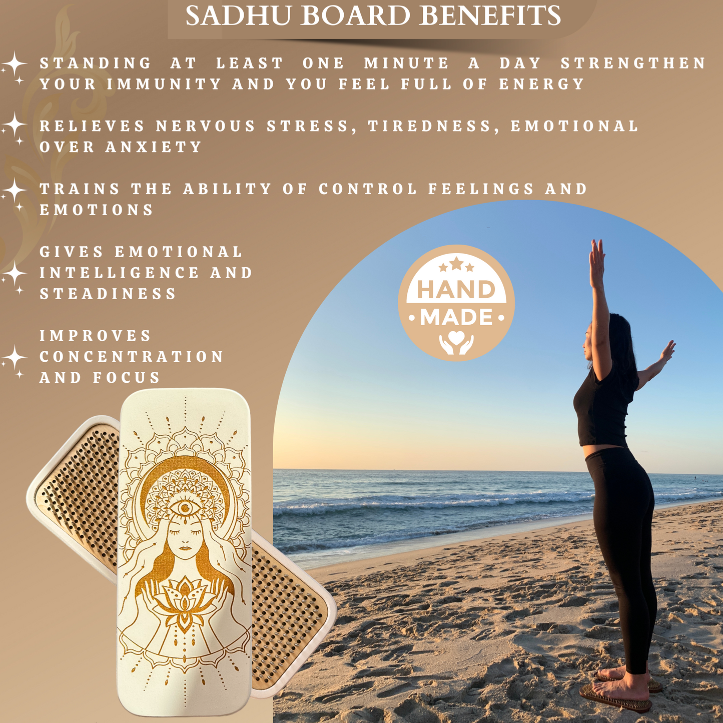 Light Sadhu board with Aluminum Nails. Beginner level 8 mm. Yoga Girl.