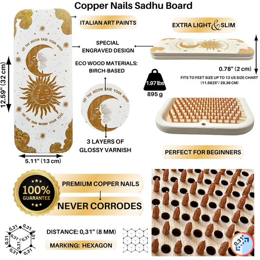 Sadhu Board with Copper Nails for Beginners 0.31 Inches (8 mm), Nail Boards for Feet, Sadhu Nail Board, Yoga Gift