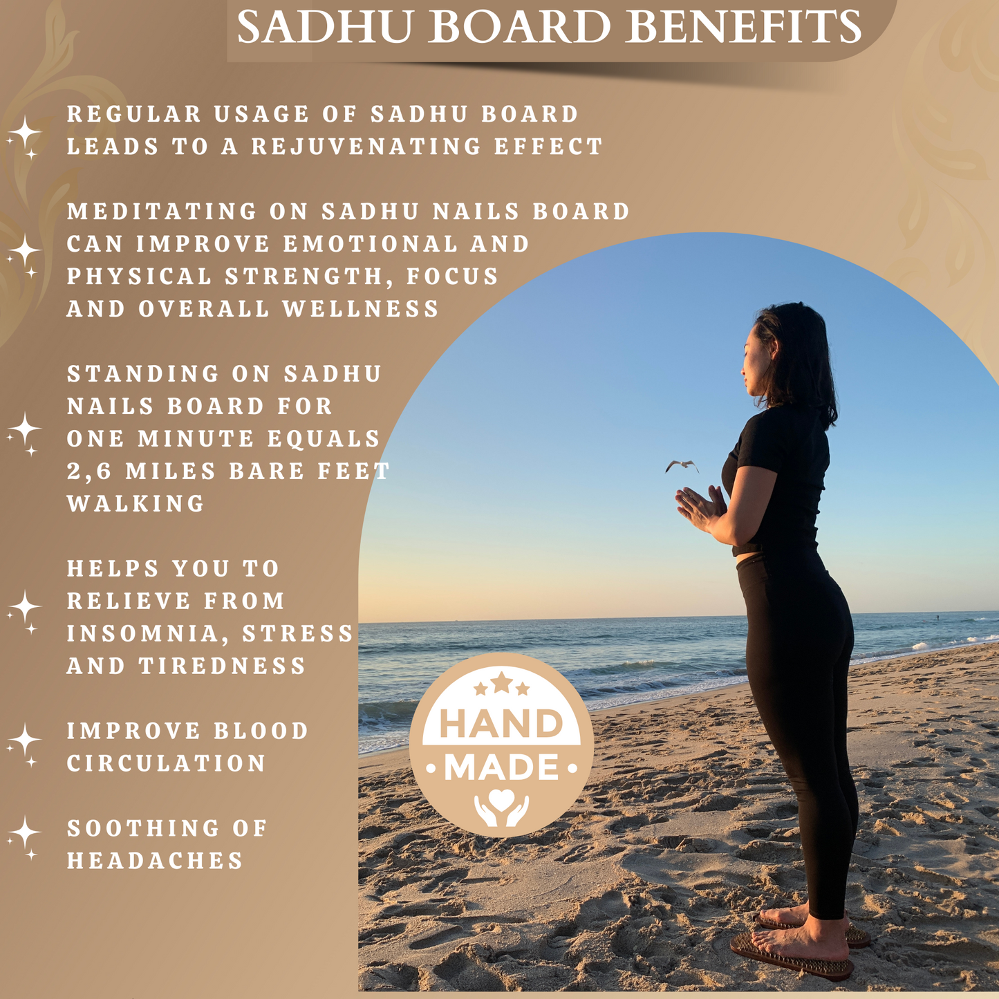 Light Sadhu board with Aluminum Nails. Beginner level 8 mm. Yoga Girl.