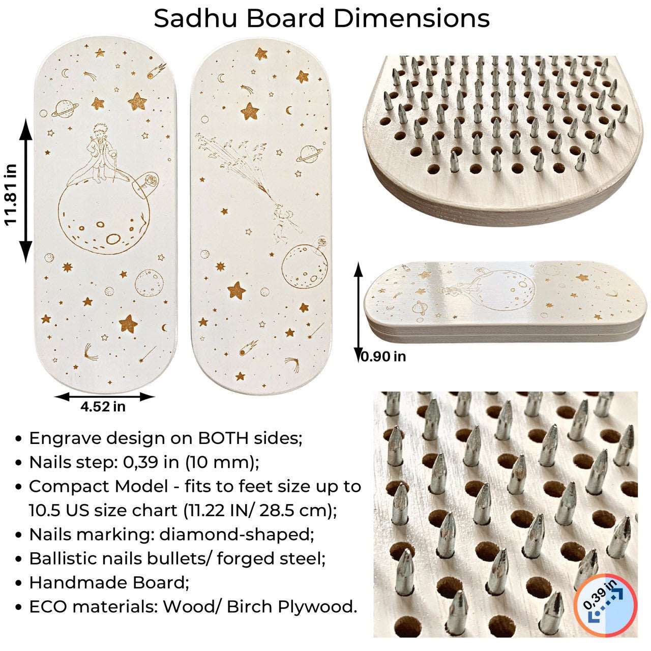 Light Sadhu board - Little Prince, Yoga board, Nails board 10 mm