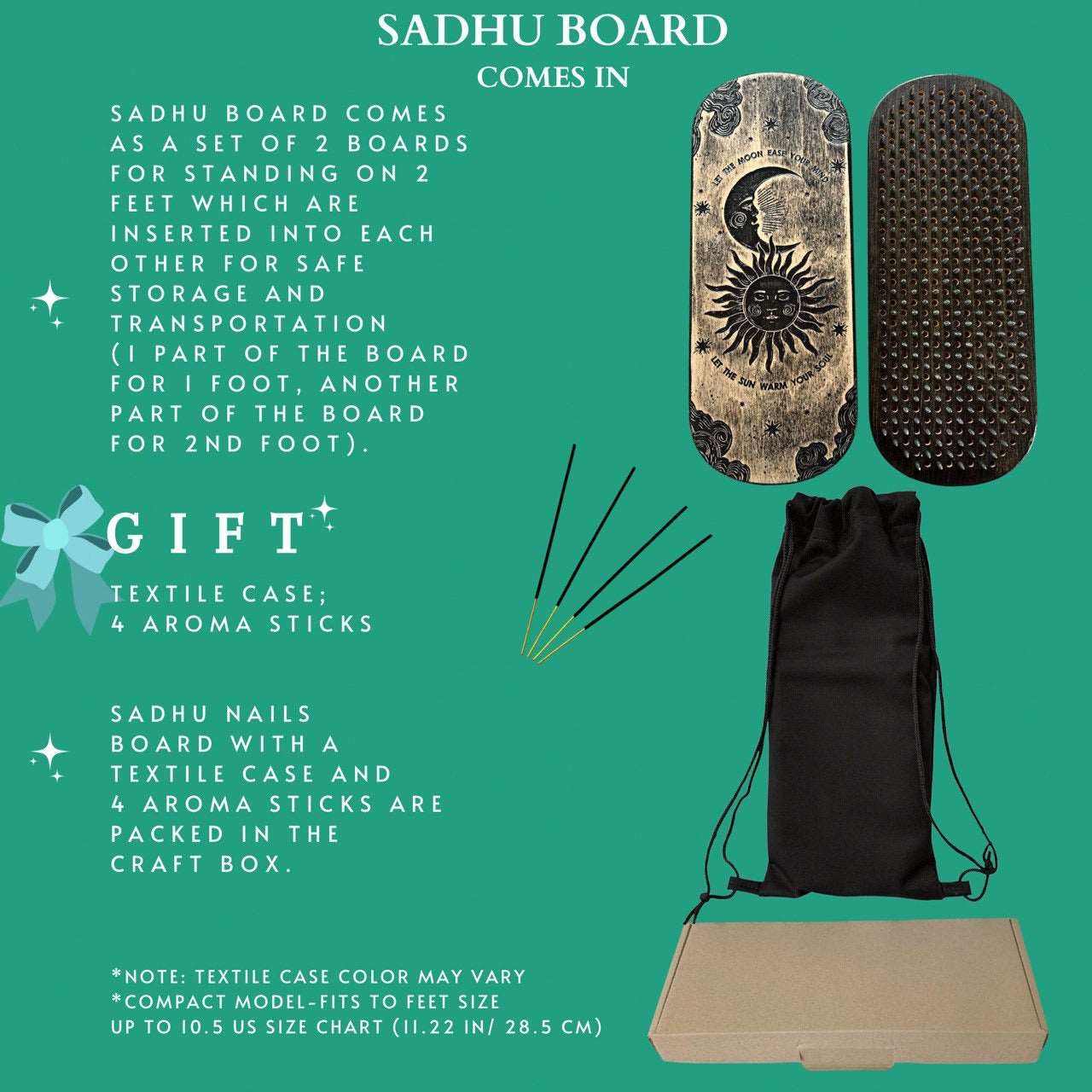 Compact Light Sadhu board - Moon and Sun, Yoga board, Nails board 0.4 in (10 mm)