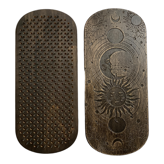 Sadhu board with Ballistic Nails bullets and forged steel. Moon and Sun. 10 mm