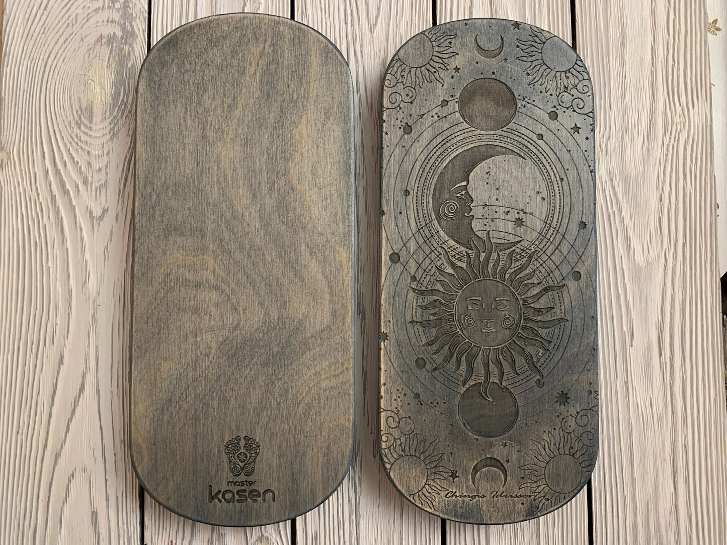 Sadhu board with Ballistic Nails bullets and forged steel. Moon and Sun. 10 mm