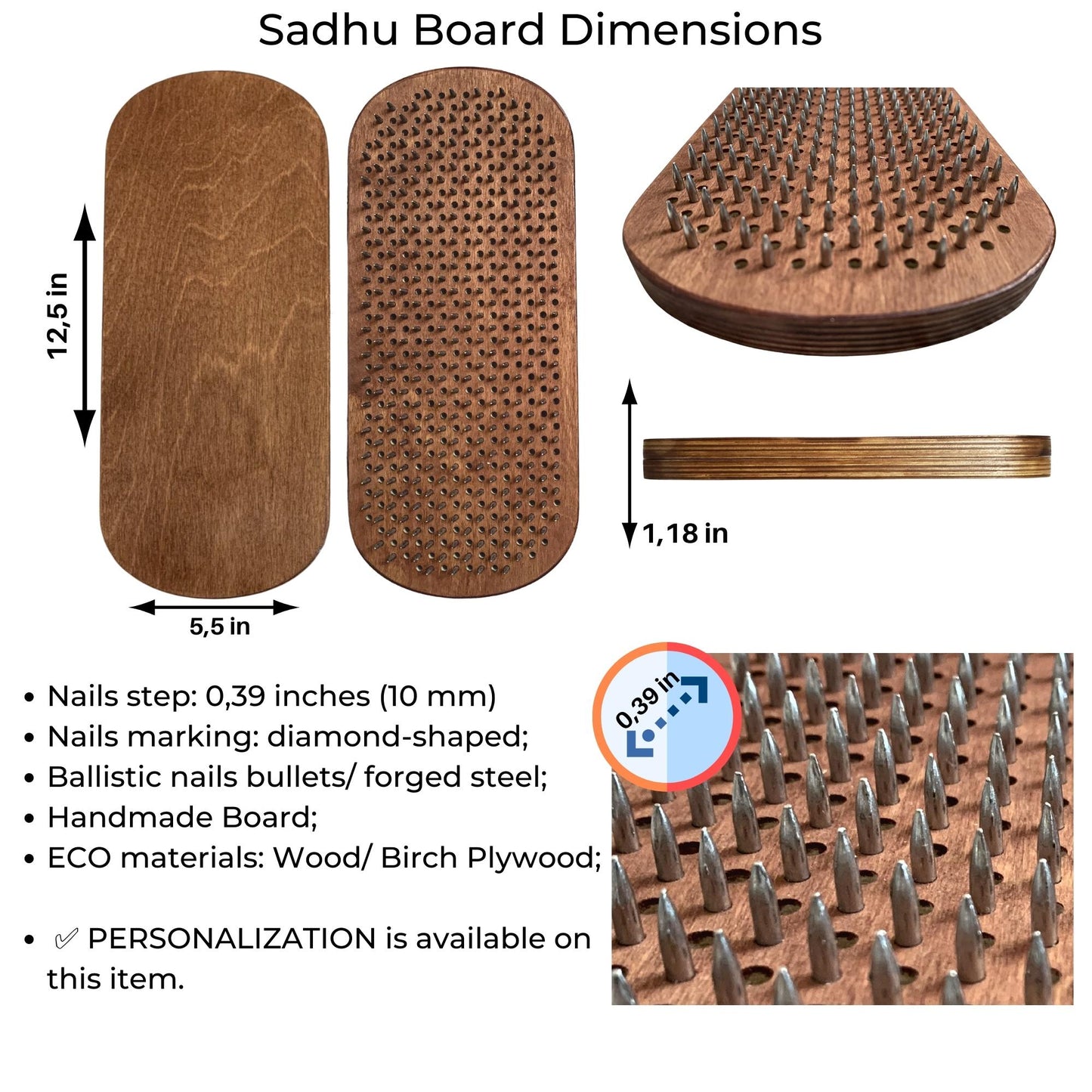 Sadhu board, Balance board, Yoga board, Nails board, 10 mm