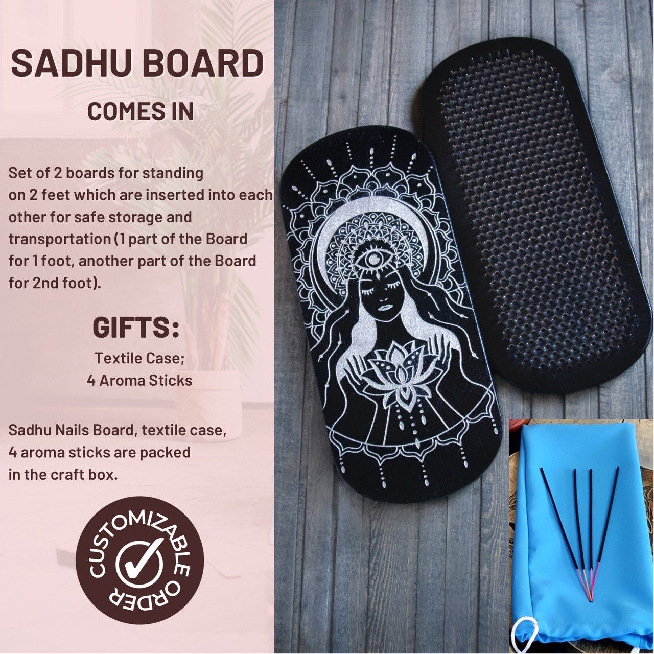Sadhu Board for Beginners 8 mm, Yoga board, Board with nails, Acupuntura