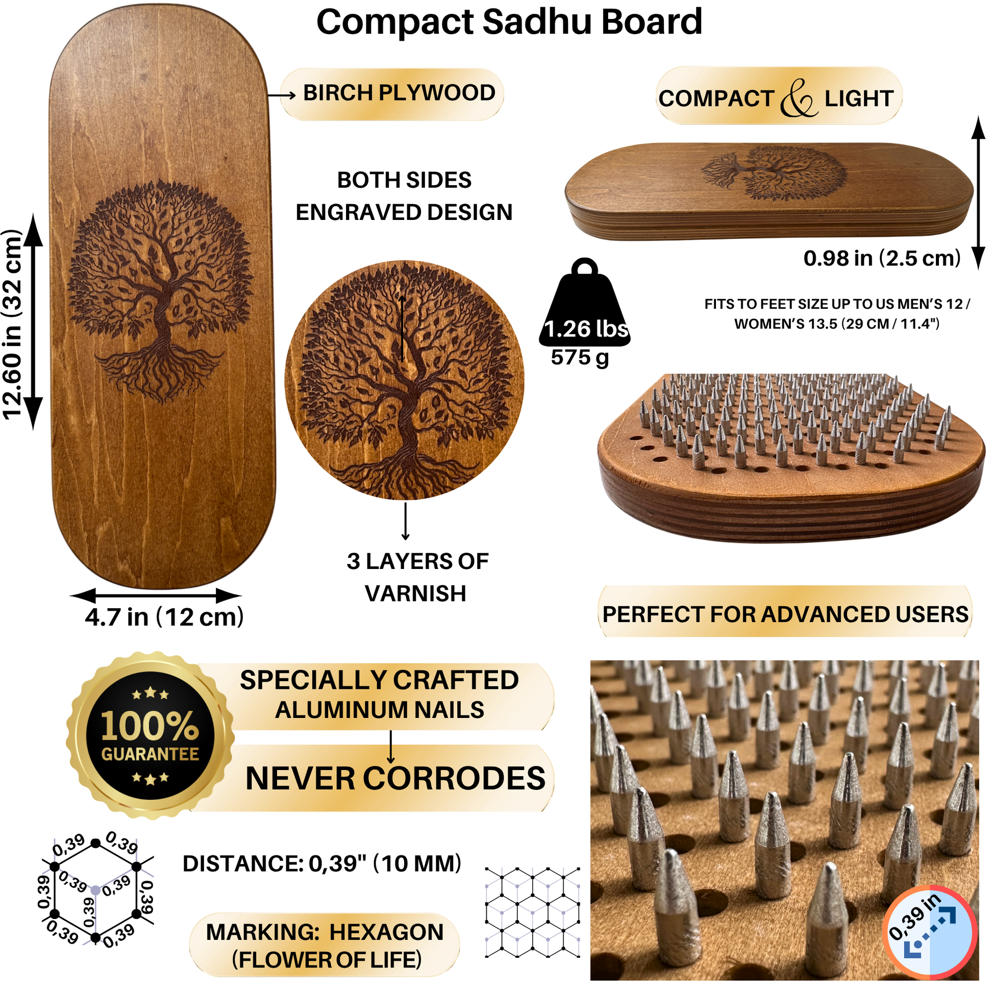 Sadhu Board with Specially Crafted Aluminum Nails, Light, Compact Sadhu Board with Specially Crafted Aluminum Nails, Light, Compact