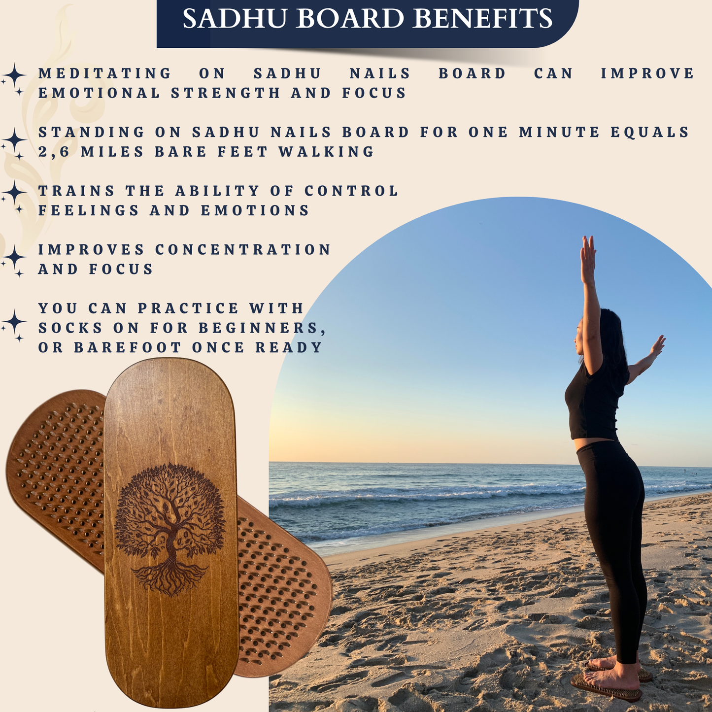 Sadhu Board with Specially Crafted Aluminum Nails, Light, Compact, Nails Board, 0,39 In (10 mm), Wooden Nail Board for Standing on Feet, Acupuncture Massage, Yoga Gift