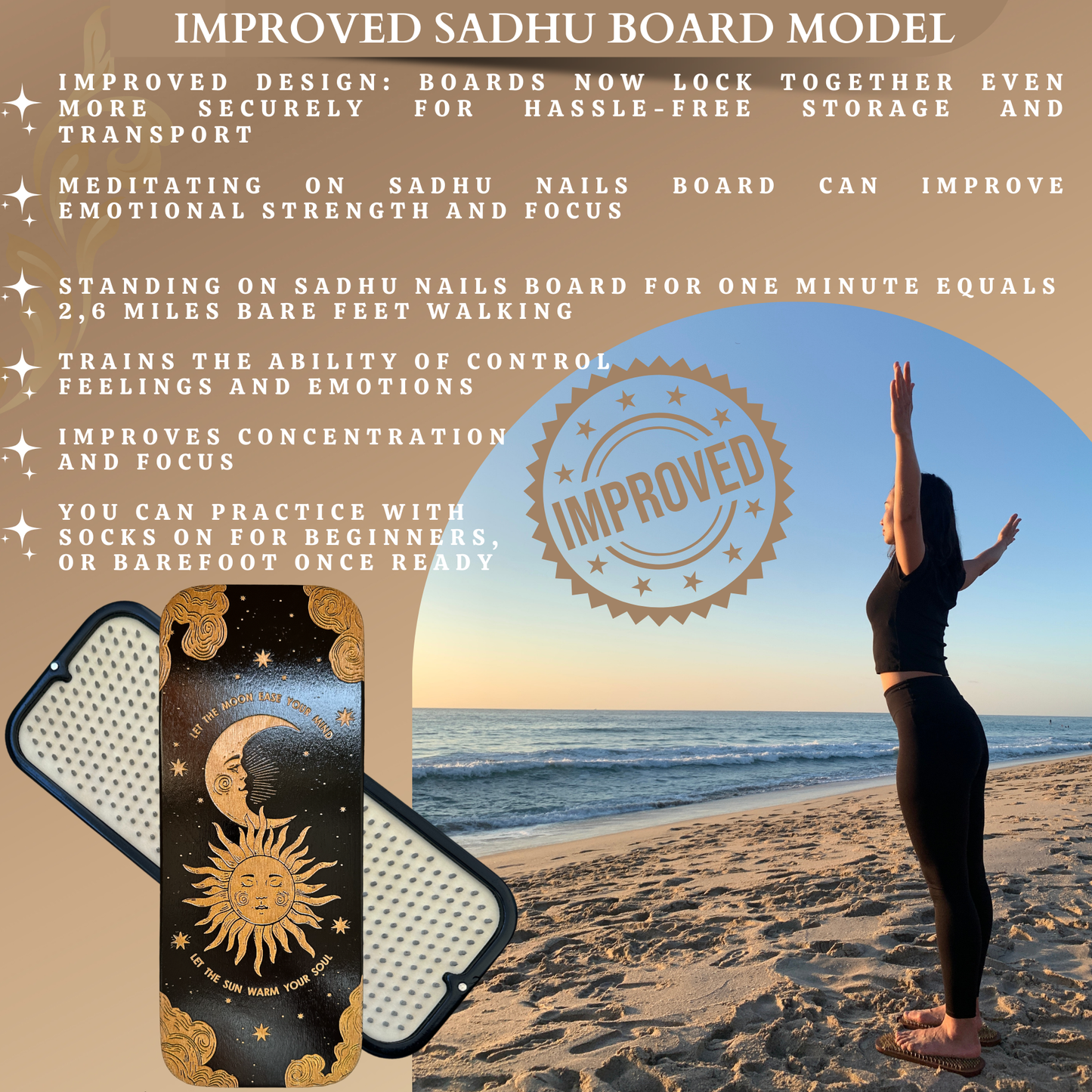 Sadhu Board with Aluminum Nails for Beginners 0.31 Inches (8 mm), Nail Boards for Feet, Sadhu Nail Board, Yoga Gift