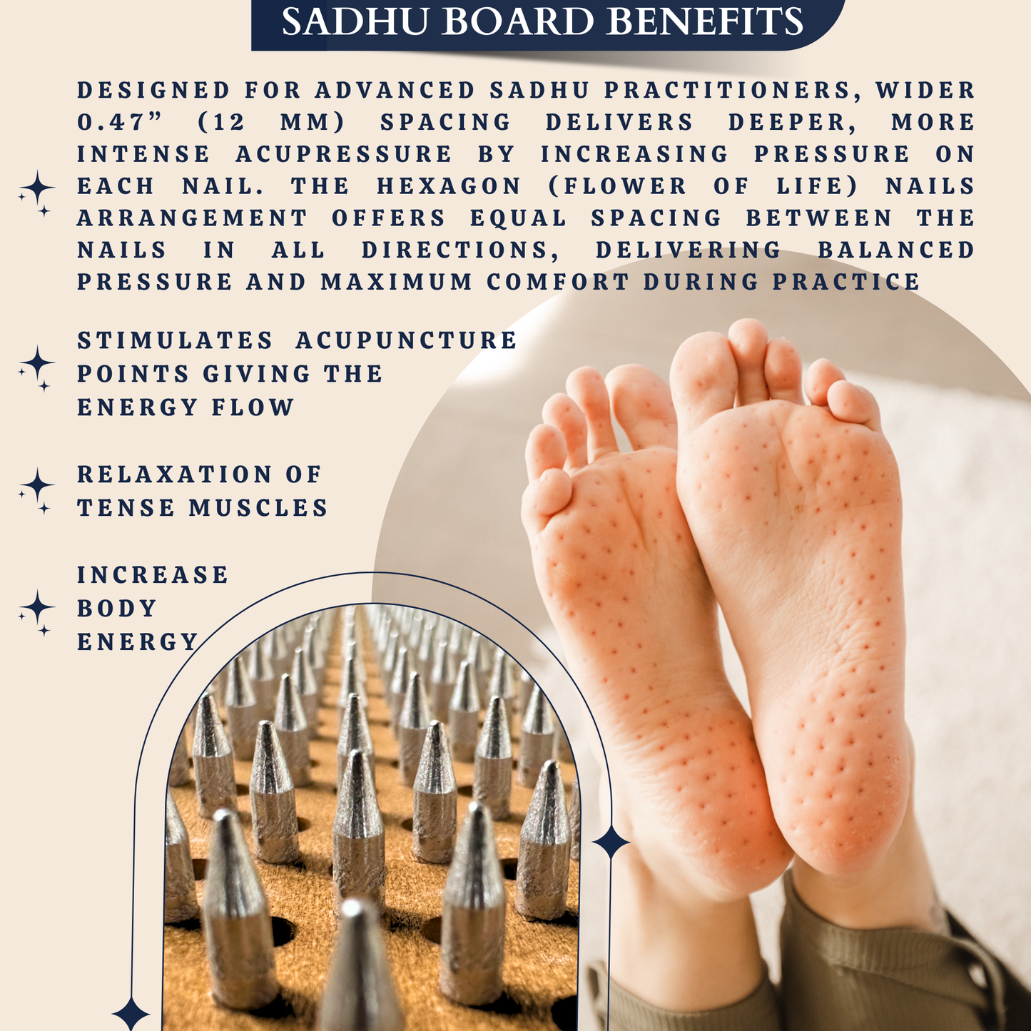 Sadhu Board, Special Aluminum Nails, 0,47 In (12 mm), for Advanced, Light Compact Foot Board, Wooden Nail Boards for Feet, Nail Board, Yoga Gift