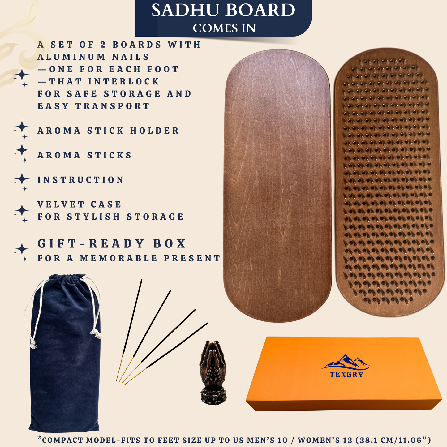 Sadhu Board, Special Aluminum Nails, 0,47 In (12 mm), for Advanced, Light Compact Foot Board, Wooden Nail Boards for Feet, Nail Board, Yoga Gift
