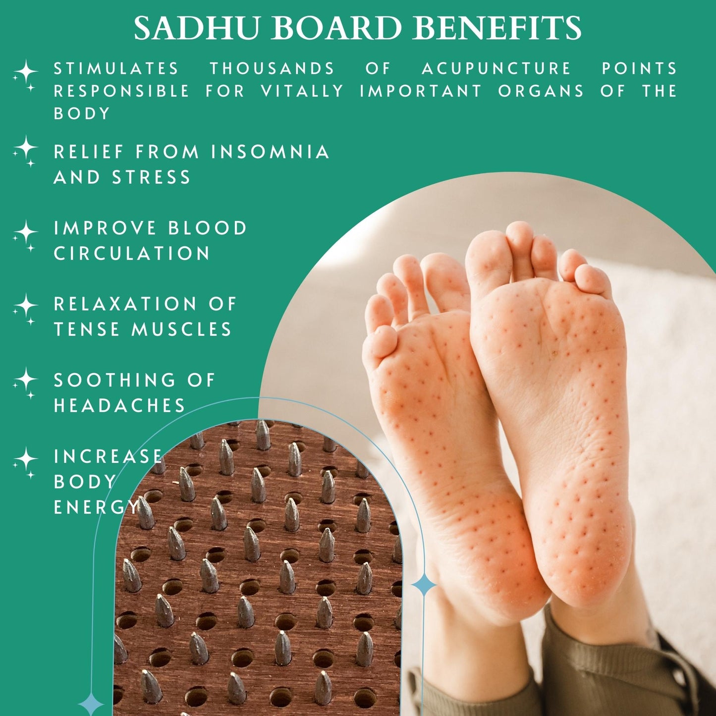 Sadhu Board, Yoga Board, Nails Board, Yoga Gifts, Fitness Relaxation, Wood, Meditation, Exclusive, Diamond, Rhombus Step, 0.4 in (10mm)
