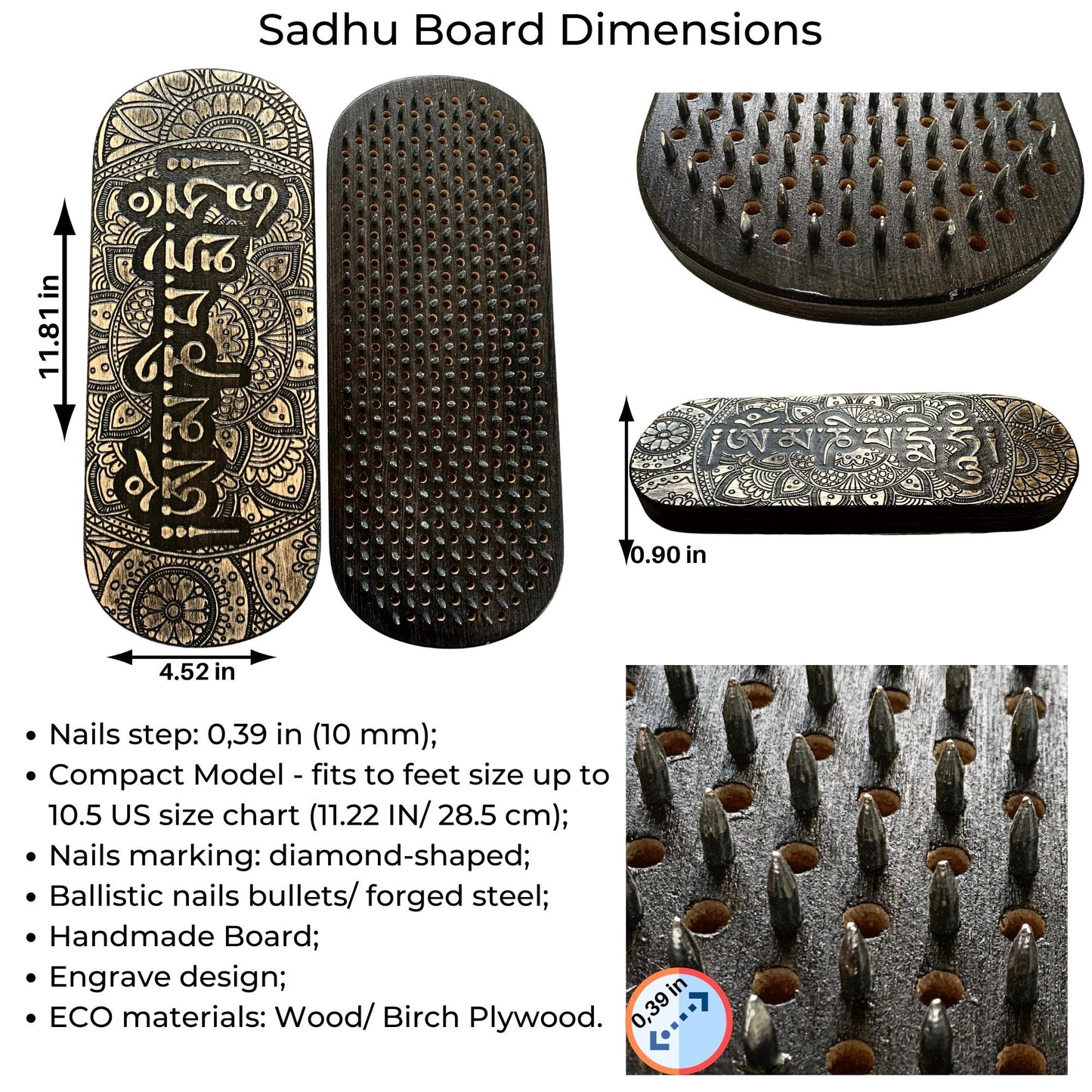 Sadhu board - Sanskrit, Yoga board, Nails board, 10 mm